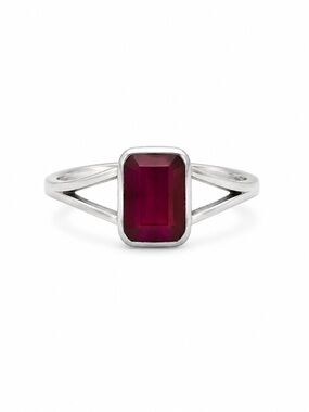 Ruby Emerald Cut Split Shank Ring (S925)